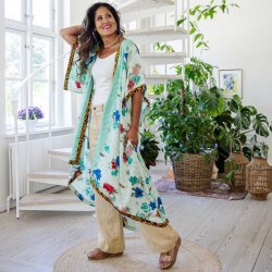 Aqua / red / blue turquoise Doyenne Kimono One Size