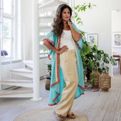 Aqua-green / beige / red Doyenne Kimono One Size