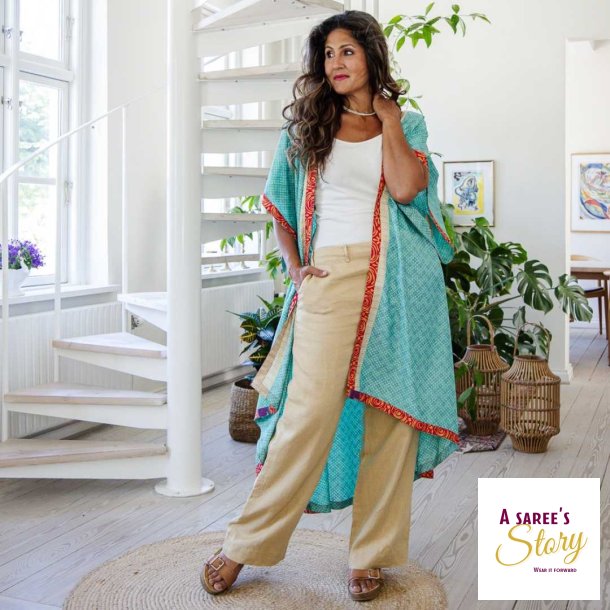 Aqua-green / beige / red Doyenne Kimono One Size