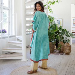 Aqua-green / beige / red Doyenne Kimono One Size