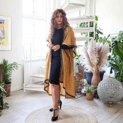 Yellow / grey / brown Doyenne kimono single OneSize