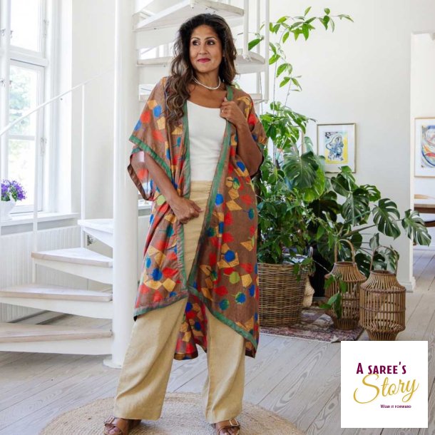 Latte / blue / orange Doyenne Kimono One Size