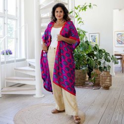 Magenta / cobolt blue / taupe Doyenne Kimono One Size