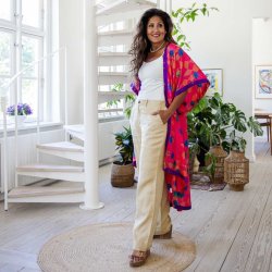 Hot pink / blue / green Cleopatra palazzo size S/M