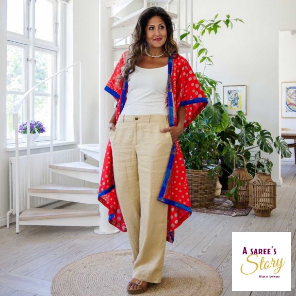 Red / taupe / blue Doyenne Kimono One Size