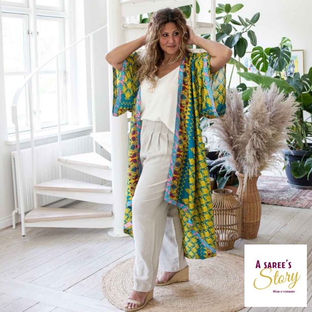 Teal / lime / magenta Doyenne kimono single str OneSize