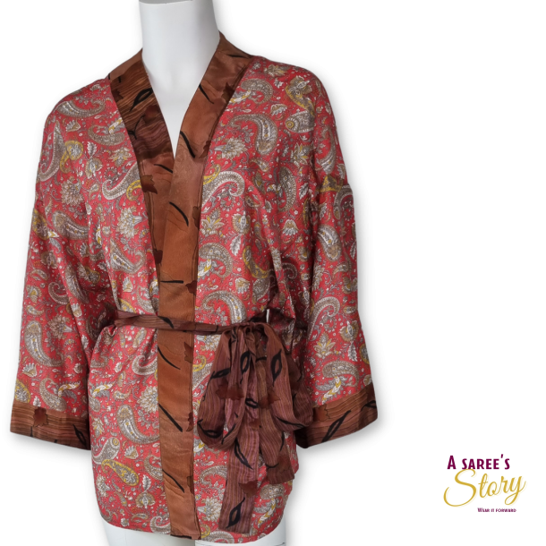 Koralrd / taupe / rust Firenze kort kimono OneSize 