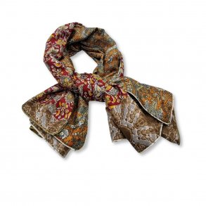 Bordeaux / yellow / brown and rust Geisha 2 sided scarf 90x90cm