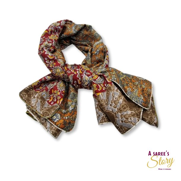 Bordeaux / yellow / brown and rust Geisha 2 sided scarf 90x90cm