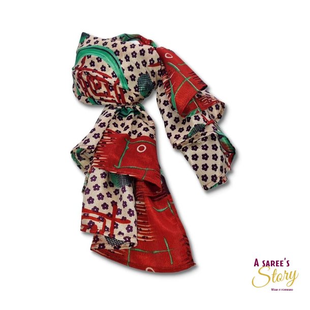 Beige / plum / red / green Geisha scarf 90x90cm 