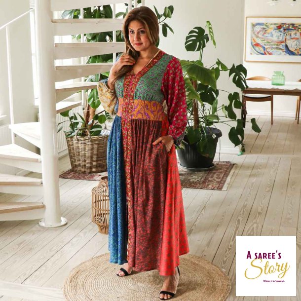 Multifarvet Inverness maxi kjole OneSize Kjoler kaftaner - sarees Story