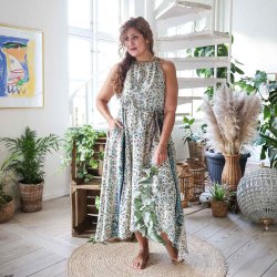 Creme /petrol / marine Malaga halter maxi dress OneSize 