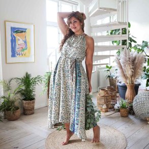 Creme /petrol / marine Malaga halter maxi dress OneSize 