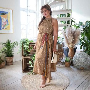 Creme / rust / marine Malaga halter maxi dress OneSize