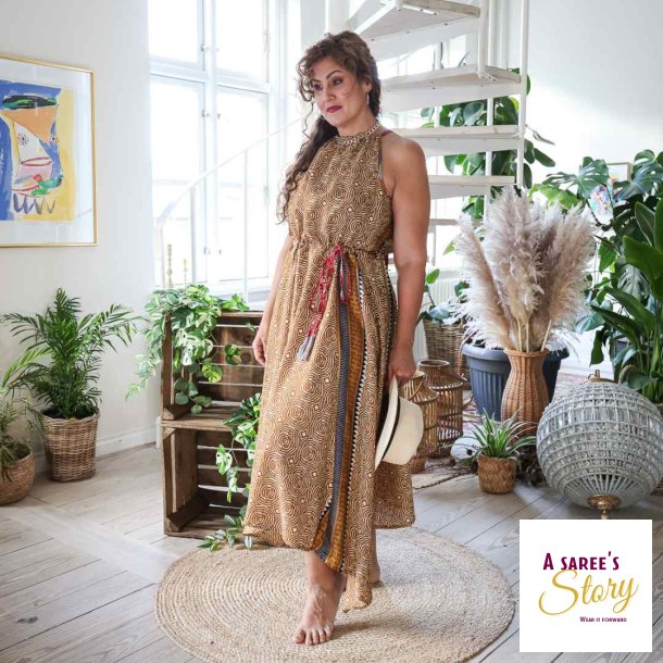 Creme / rust / marine Malaga halter maxi kjole OneSize