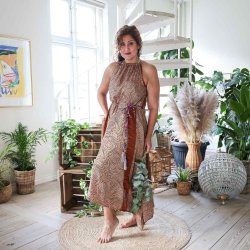 Latte / black / rust Malaga halter maxi dress OneSize