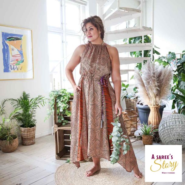 Latte / sort / rust Malaga halter maxi kjole OneSize