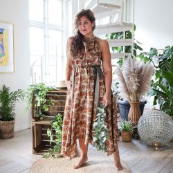 Taupe / rust / olive green Malaga halter maxi dress OneSize