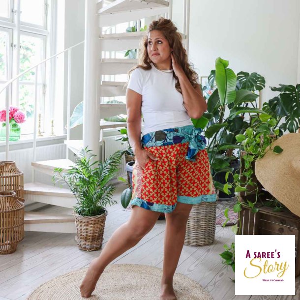 Rd / beige / turkis Paola shorts strrelse L/XL 