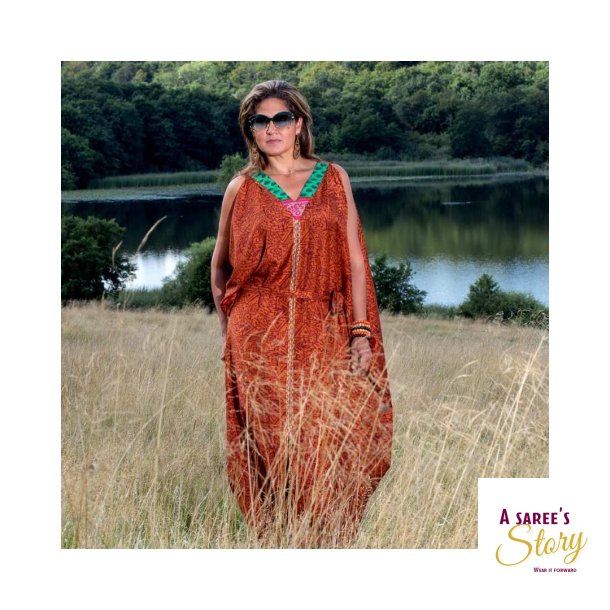 Bronze med blomme detaljer Regina Maxi kjole OneSize 