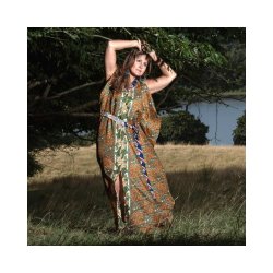 Brun med og gule detaljer Regina Maxi kjole OneSize - maxi / lang kjole - A sarees Story