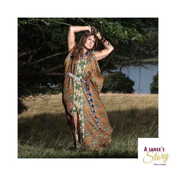Brown with green and yellow details Regina Maxi dress OneSize