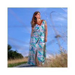 Grå med turkis og blå Regina Maxi kjole OneSize - Regina maxi / lang kjole - sarees