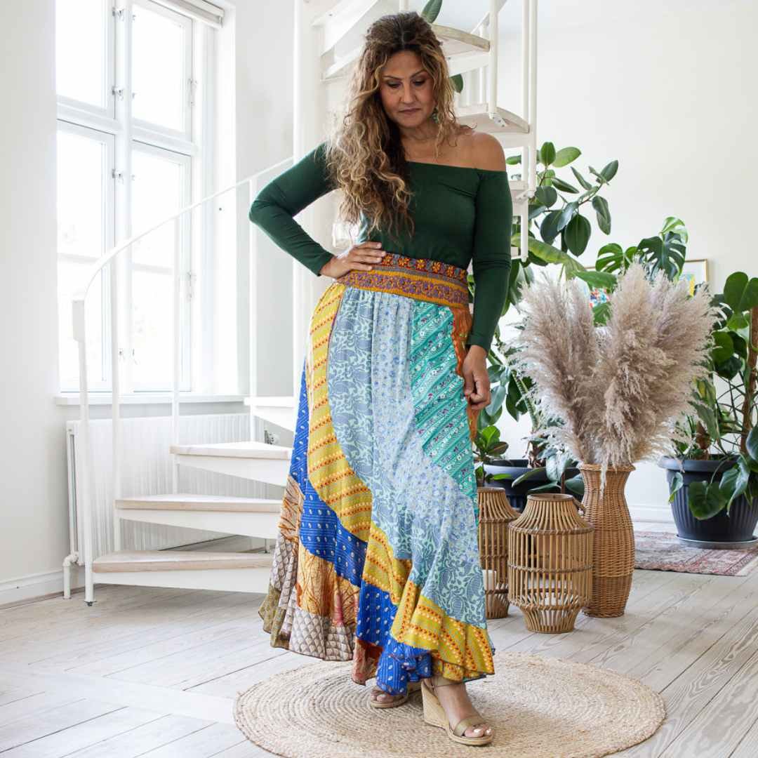 rigtig meget vasketøj letvægt Multifarvet maxi lang Susanne kjole nederdel OneSize - Susanne 2 i 1  nederdel - A sarees Story