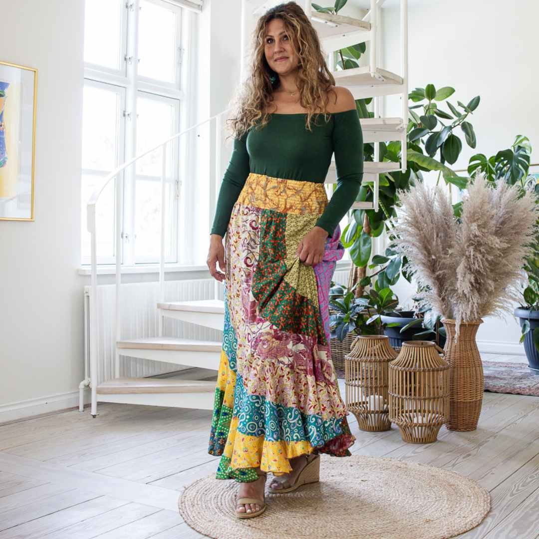 Multifarvet maxi lang Susanne kjole nederdel OneSize - Susanne 2 i 1 nederdel - sarees Story