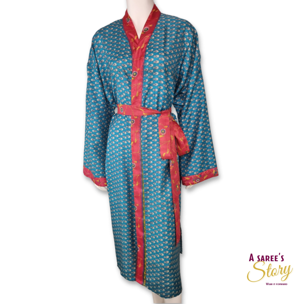 Blue / beige / cerise Tokio kimono OneSize 