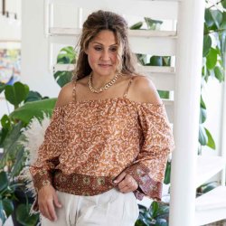 Bronze / rosa / creme Venezia off-shoulder top OneSize 