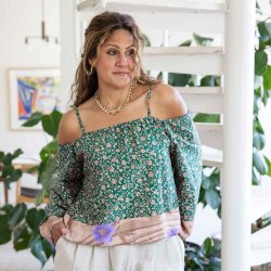 Green / taupe Venezia off-shoulder top OneSize 