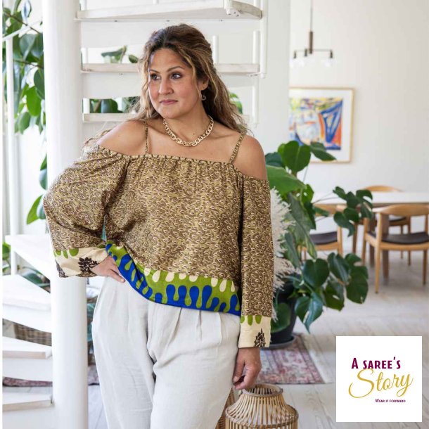Oliven / brun / beige Venezia off-shoulder top str OneSize 